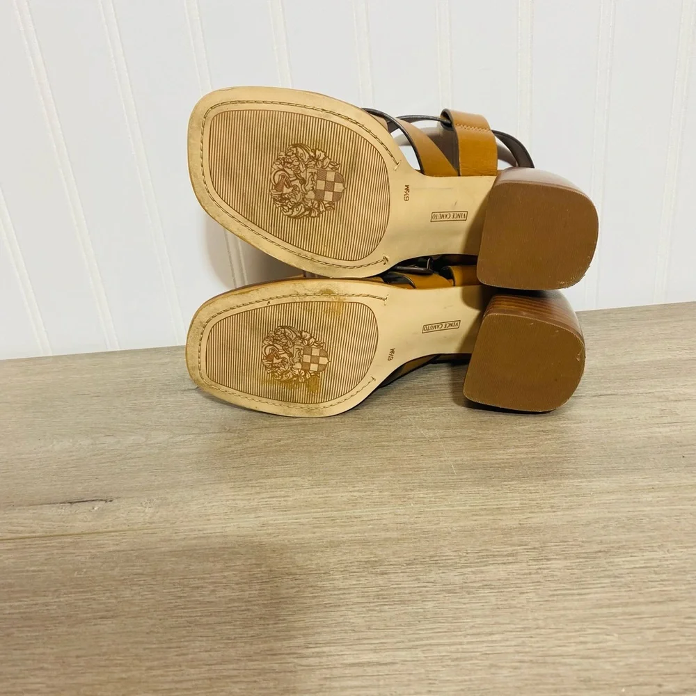 Used women Vince Camuto Penina Tailored Leather Heeled Sandal size 6.5 no box - Picture 8 of 9